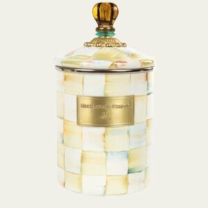 MacKenzie-Childs Yellow Check Enamel Canister with Amber Knob- medium